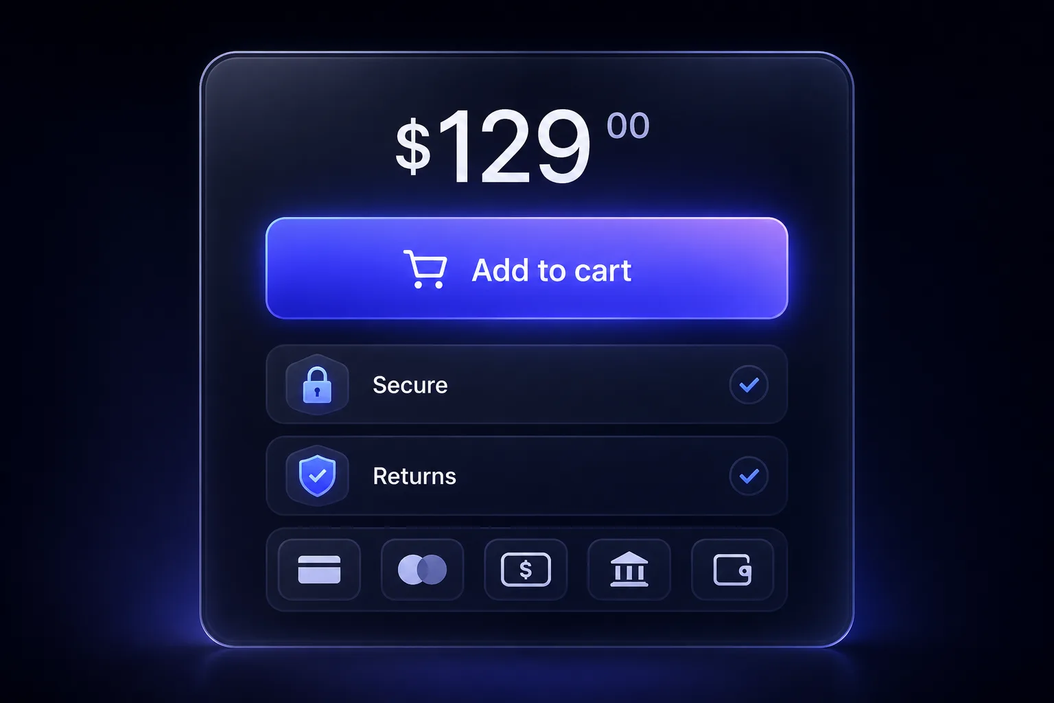Trust signals stacked at the buy box on a Shopify product page: secure checkout, returns, and payment options