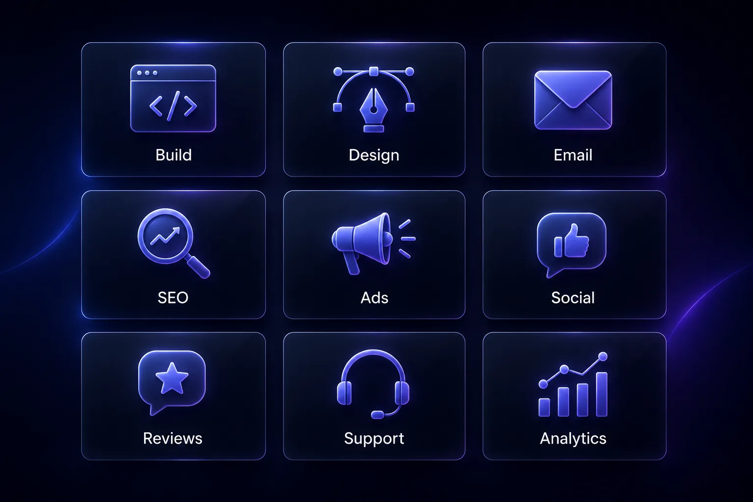 The free Shopify tool stack organized into nine jobs: build, design, email, SEO, ads, social, reviews, support, and analytics